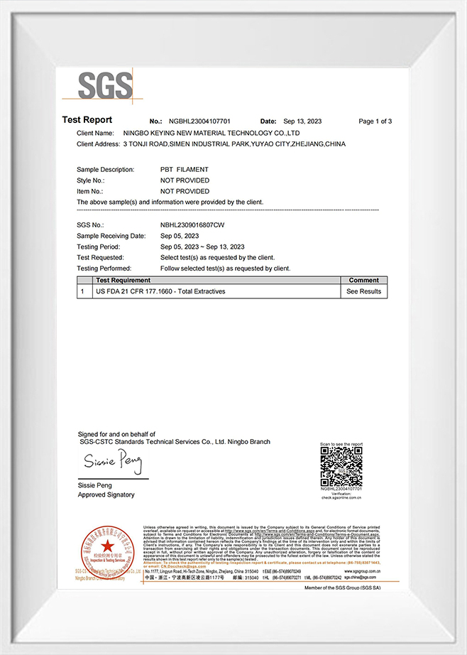 PBT Brush wire FDA rapport